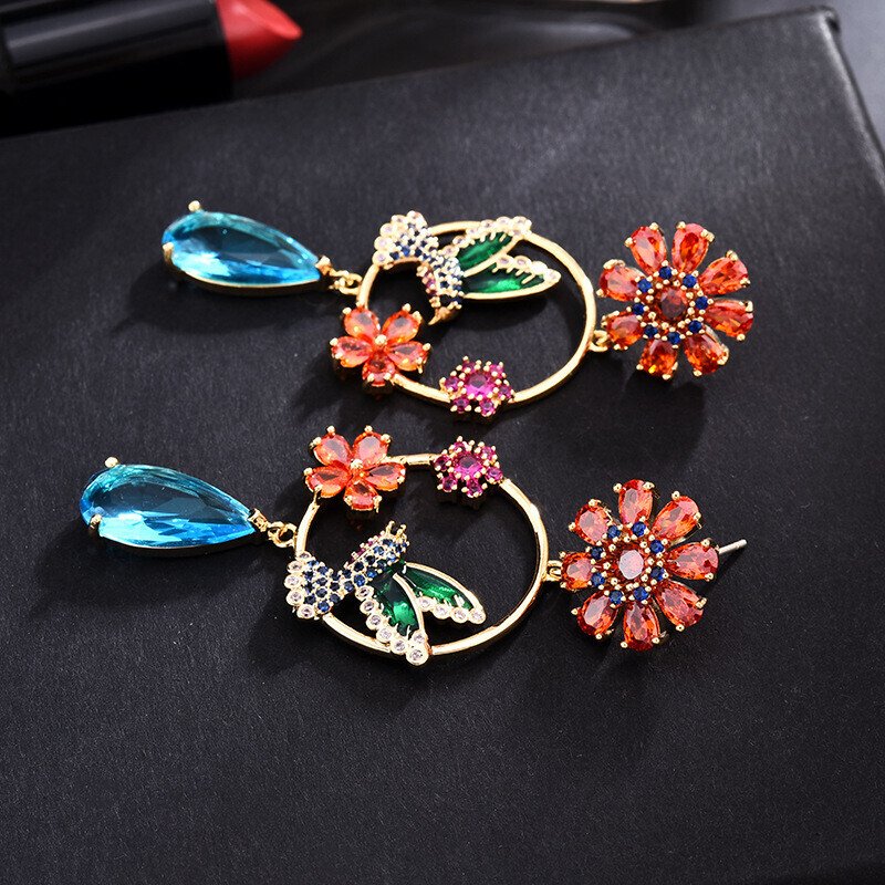 Hummingbird Flower Fashion Earrings