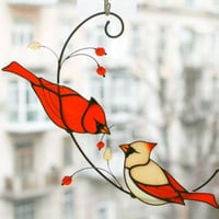 Cardinal Stained Glass Bird Window Ornament