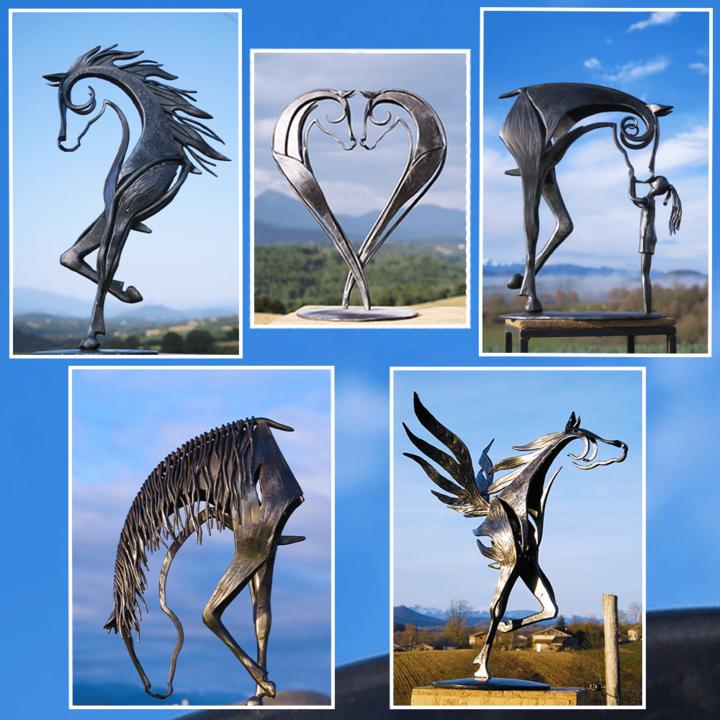 Kiss Horse Sculpture Modern Statue Rustic Metal Art Men Gift