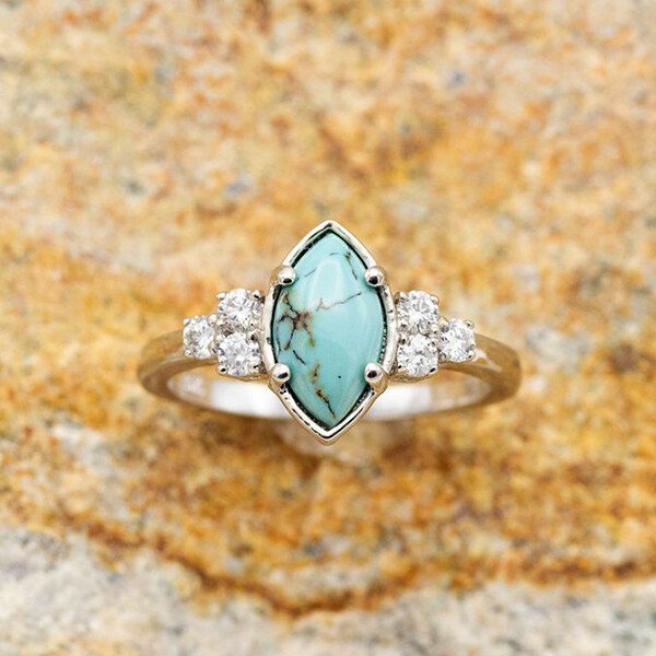 Cut Turquoise Diamond Decoration Set Ring