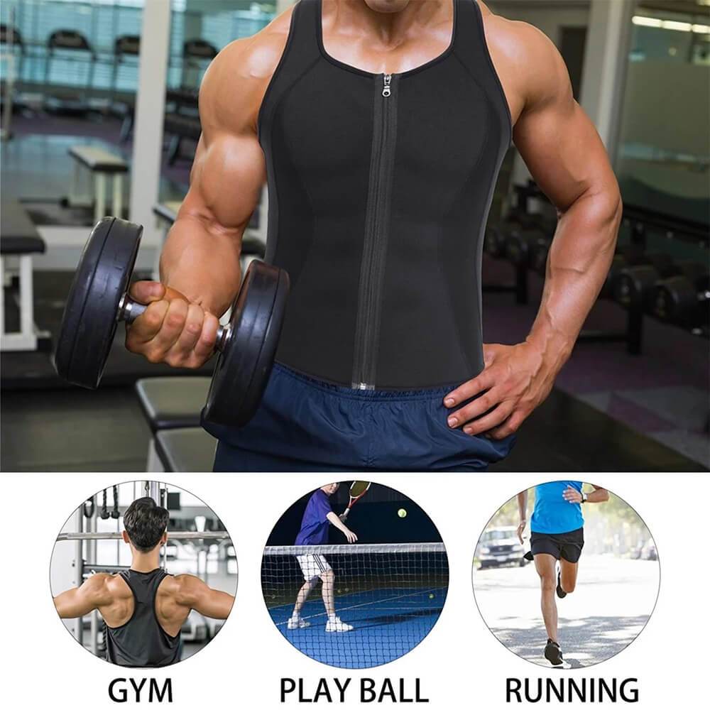 Mens Neoprene Hot Sauna Sweat Zipper Vest For Weight Loss - Nebility