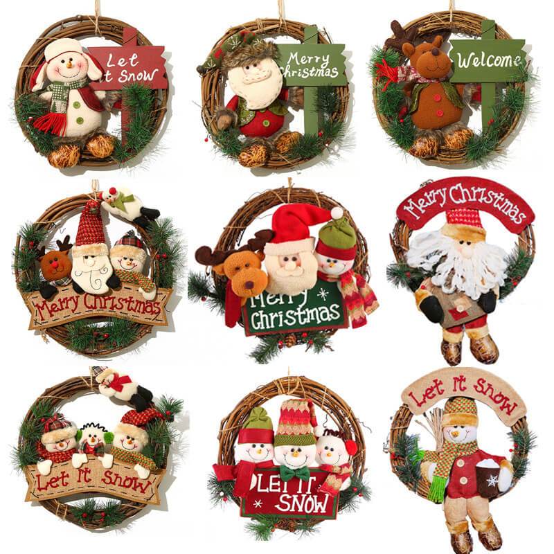 Christmas Rattan Hanging Wreath Christmas Wreaths for Front Door Santa Snowman Deer Christmas Wreath