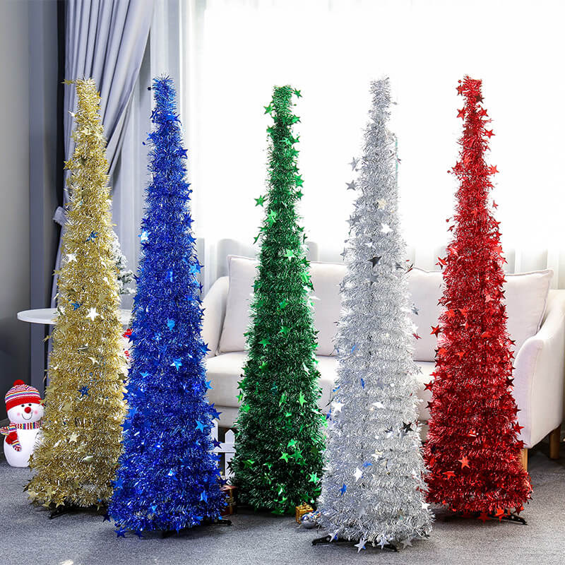 Collapsible Christmas Tree Pop-Up Tinsel Xmas Tree Artificial Christmas Trees for Holiday Xmas Decorations Home Display Office Indoor Decor