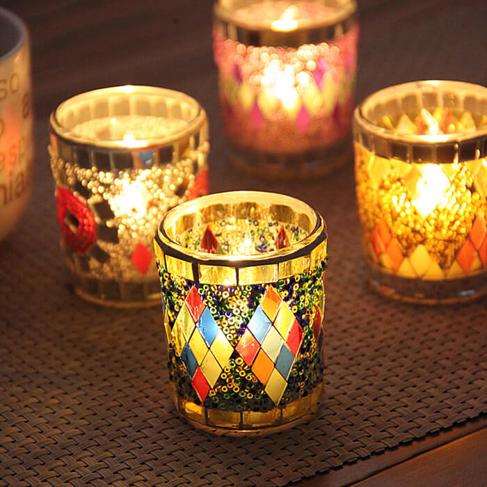 Mosaic Small Cup Glass Candle Holder Romantic Candlelight Dinner Bar Decoration Ornaments