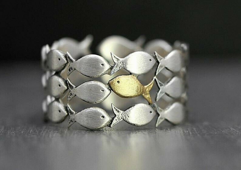 S925 sterling silver Fish Group ring