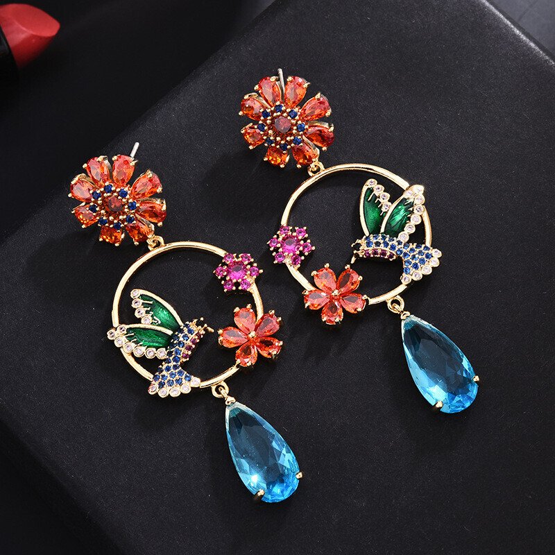 Hummingbird Flower Fashion Earrings