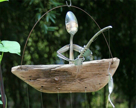 (🔥30% OFF 🔥)Fishing Man Spoon Fish Sculpture Wind Chime