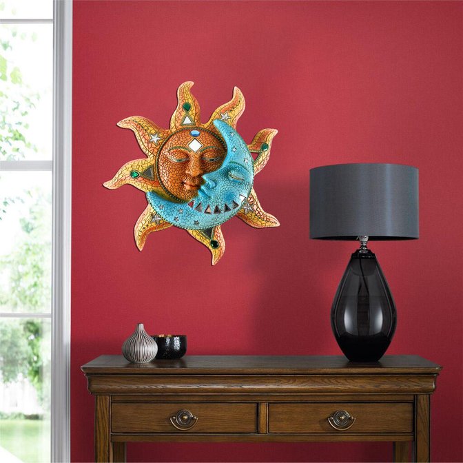 Golden Sun And Blue Moon Face Wall Art Decor