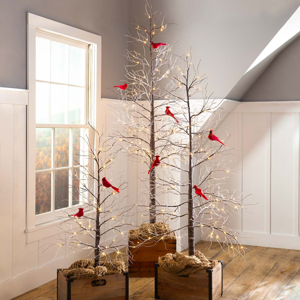 Feathered Cardinal Birds Tree Ornaments