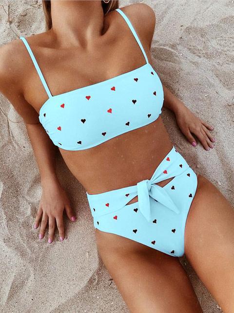 Women's High Waist Love Print Bikinis