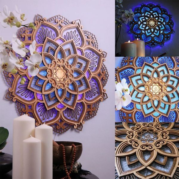 Handmade wooden mandala wall lamp