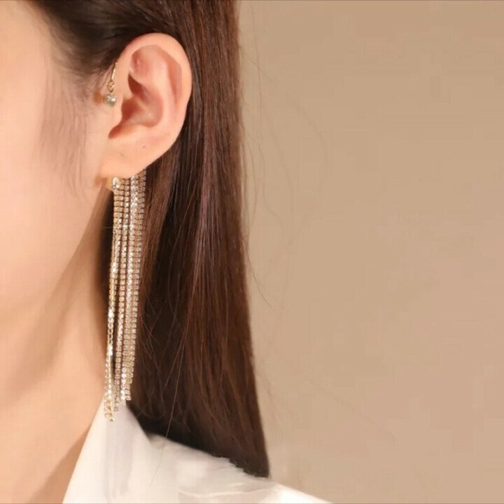 Shiny Diamond Tassel Earrings