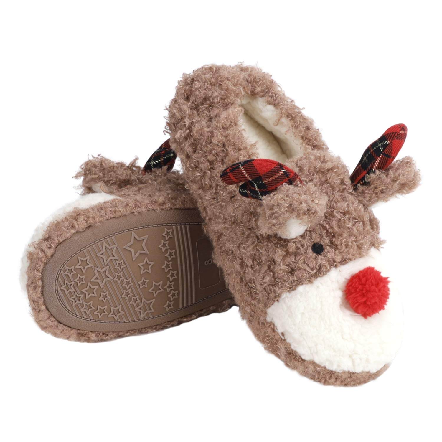 Women's Lovely Fluffy Cartoon Reindeer Christmas Slipper Winter Warm Slipper Indoor Slipper