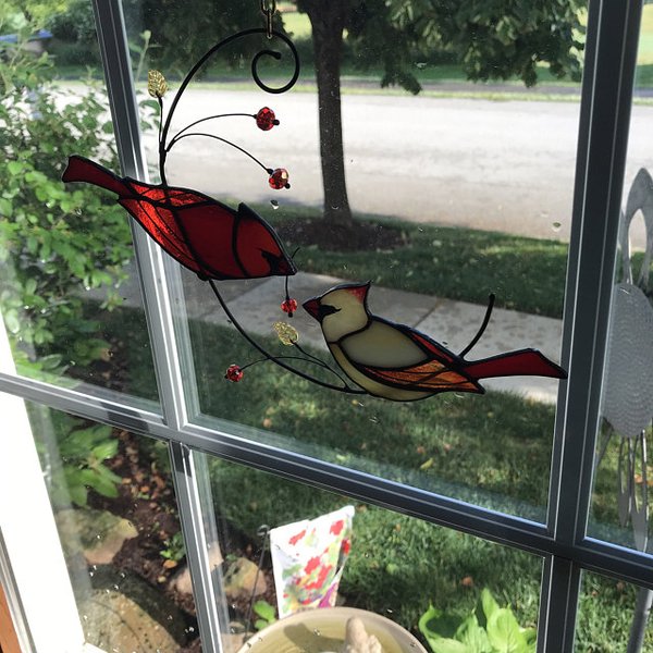 🔥Last Day Special Sale 70% OFF-Pair of Cardinal bird stained ornament