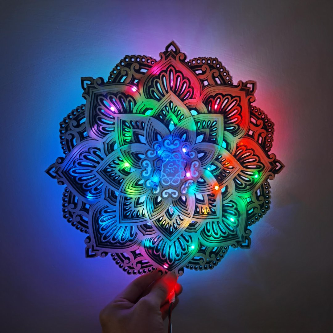 Handmade wooden mandala wall lamp