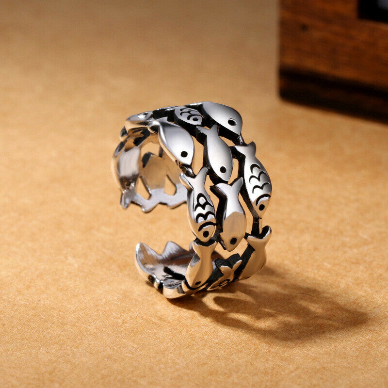 S925 sterling silver Fish Group ring