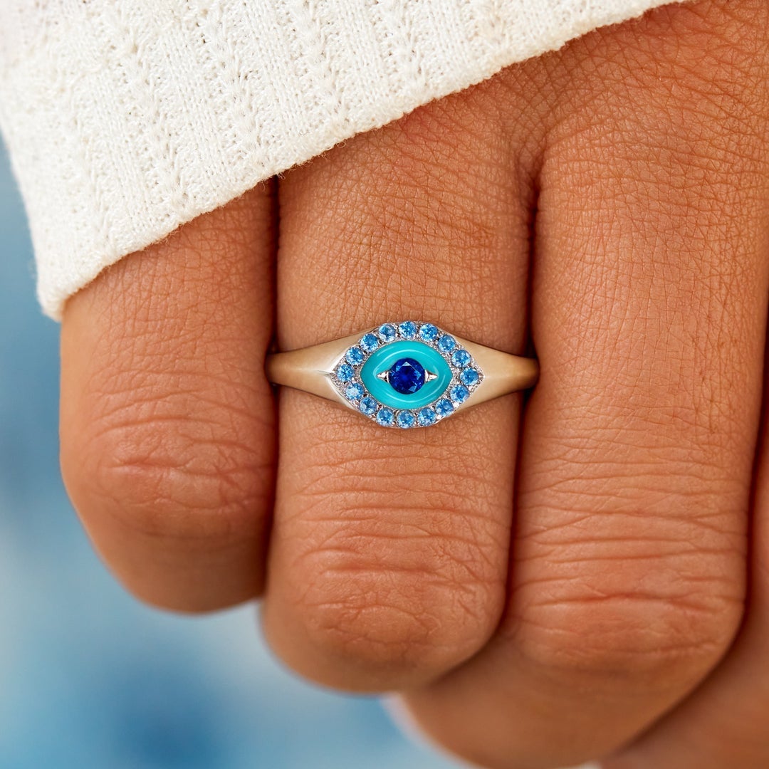 Sending You Good Vibes And Protection Enamel Evil Eye Ring