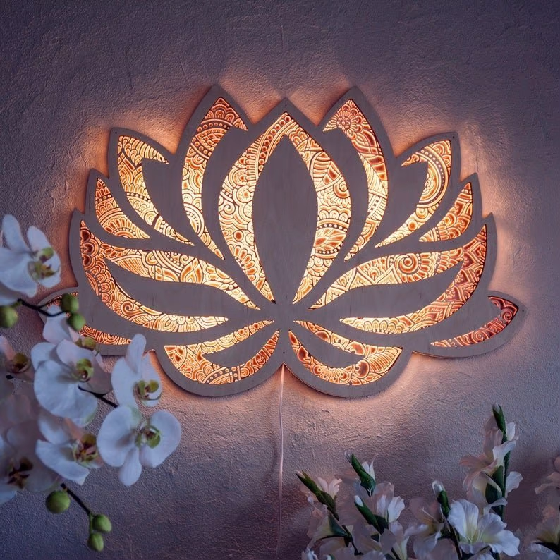 Handmade wooden mandala wall lamp