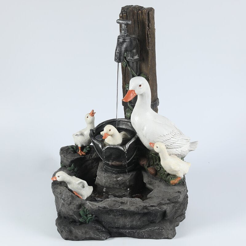 Suzlly Solor Power Willapa Resin Duck Family Patio Fountain