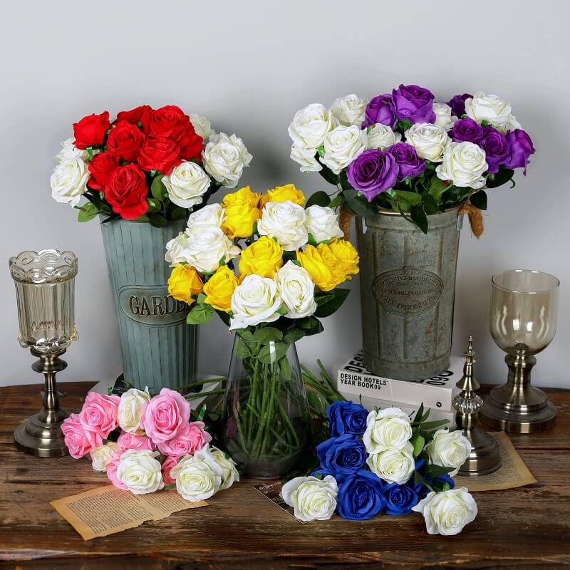 10 Pcs Artificial Roses Fake Flowers for Home Wedding Party Garden Decor