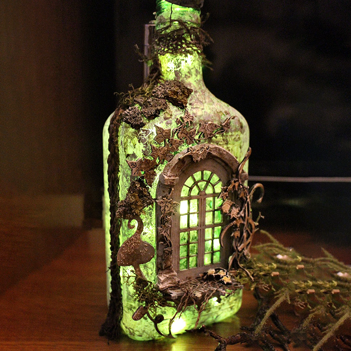 Altered Art Bottle - Mystical forest stories