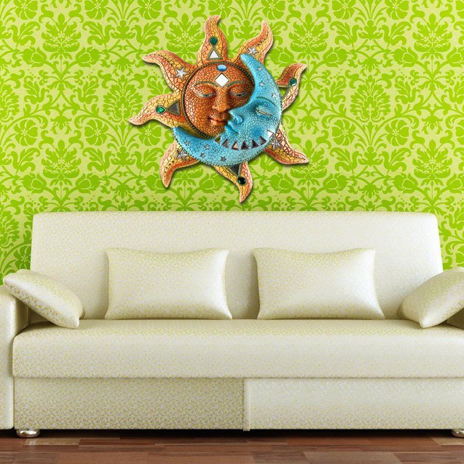 Golden Sun And Blue Moon Face Wall Art Decor