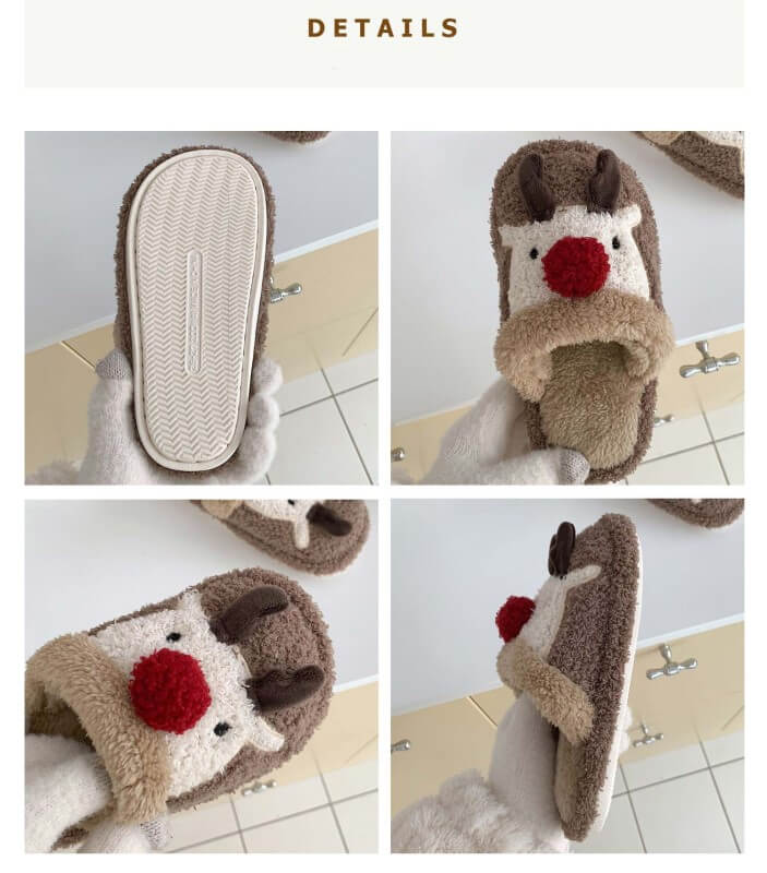 Cute Indoor Plush Slippers Christmas Elk Winter Warm Slippers