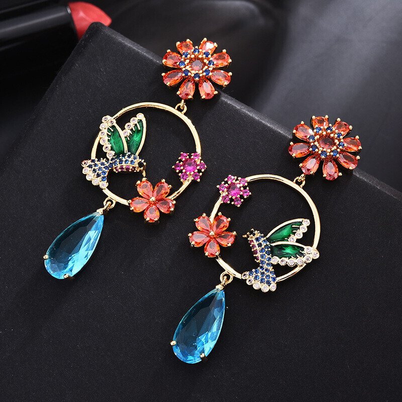 Hummingbird Flower Fashion Earrings