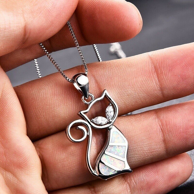 925 Silver Sterling Cat Pendant Necklace.