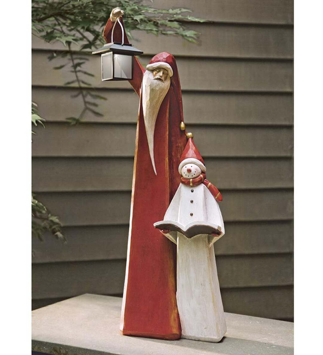 Santa And Snowman Sculpture With Solar Lantern