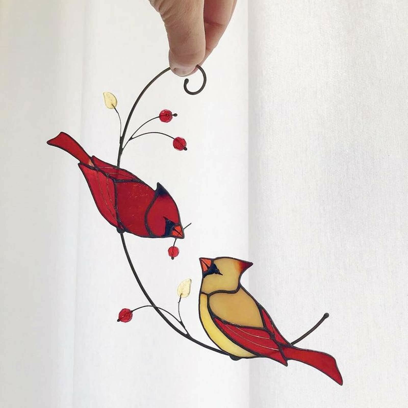 Cardinal Stained Glass Bird Window Ornament