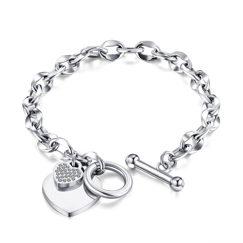 Stainless Steel Love Heart Charm Bracelet for Women Girls Romantic Gift