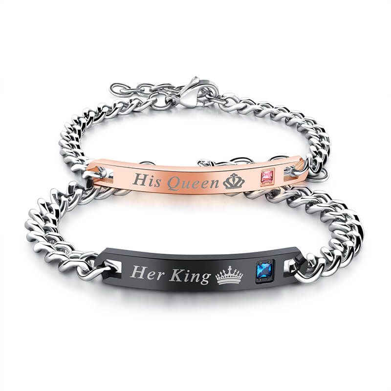 Couples Bracelets for Anniversary Promise Gifts Stainless Steel 2pcs