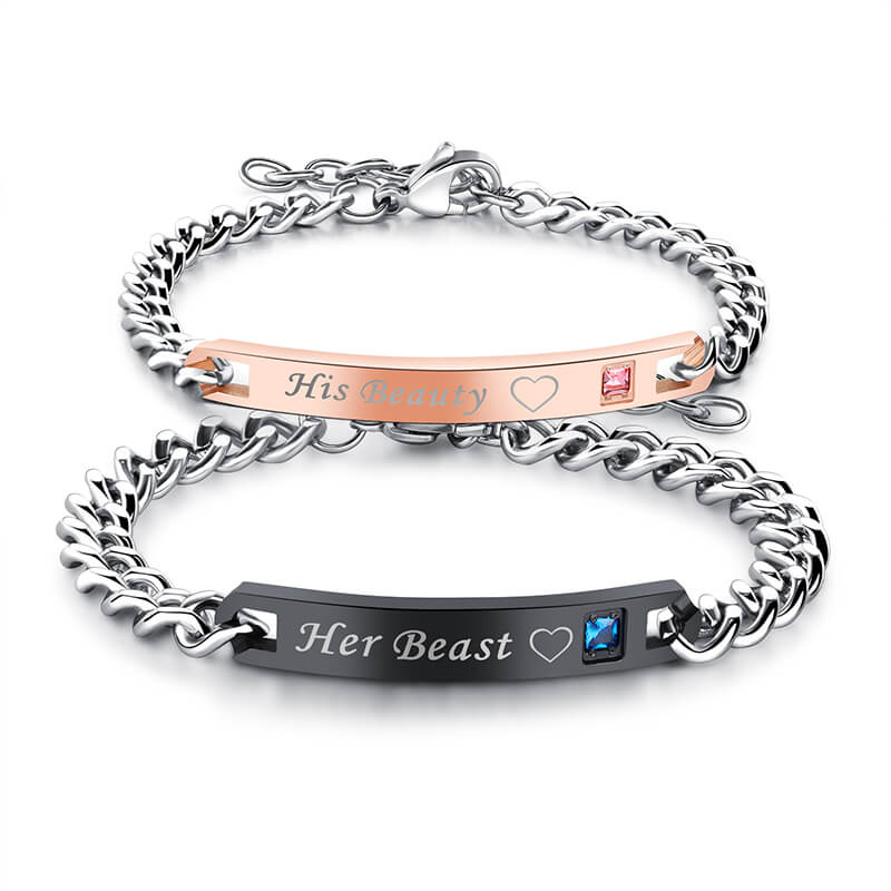 Couples Bracelets for Anniversary Promise Gifts Stainless Steel 2pcs