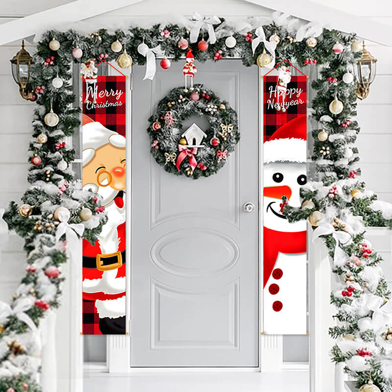 Christmas Snowman and Santa Xmas Door Banners Outdoor Christmas Decorations for Home