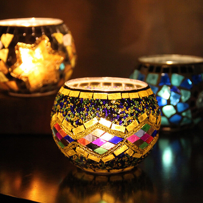 Mosaic Light Holder Globe Mosaic Glass Candle Tealight Holder for Wedding Party Table Centerpiece  Holiday Decoration