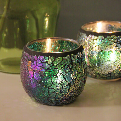 Glass Candle Holder, Tea Light  Holder, Mosaic Candle Stand Nightlight for Home Restaurant Party Decoration