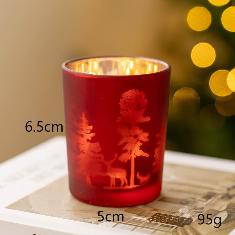 Christmas Candle Holders Set of 4, Glass Xmas Tealight Votive Candle Holders for Table Centerpieces Fireplace Decoration