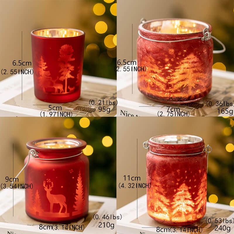 Christmas Candle Holders Set of 4, Glass Xmas Tealight Votive Candle Holders for Table Centerpieces Fireplace Decoration