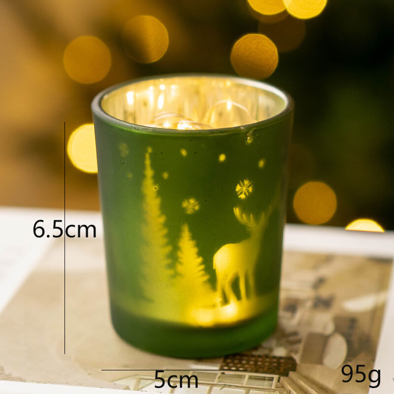 Christmas Candle Holders Set of 4, Glass Xmas Tealight Votive Candle Holders for Table Centerpieces Fireplace Decoration