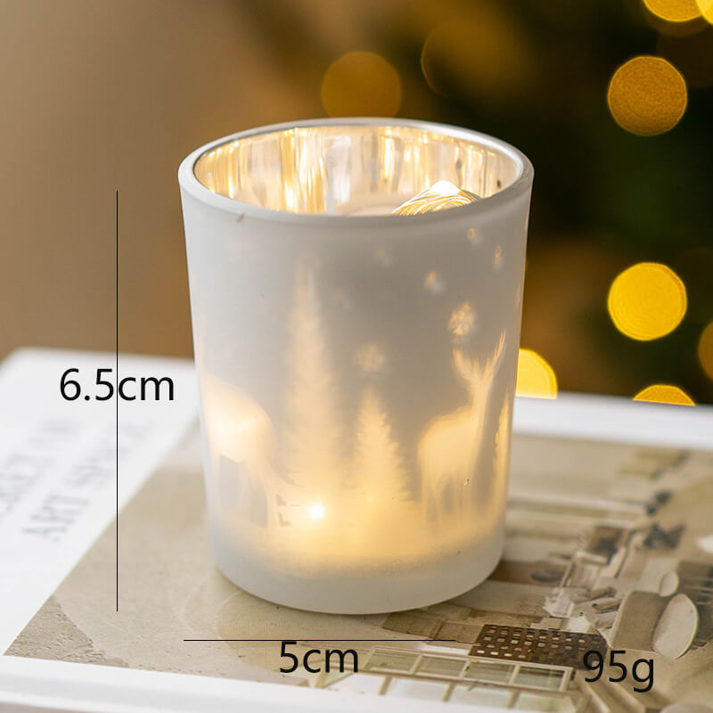 Christmas Candle Holders Set of 4, Glass Xmas Tealight Votive Candle Holders for Table Centerpieces Fireplace Decoration