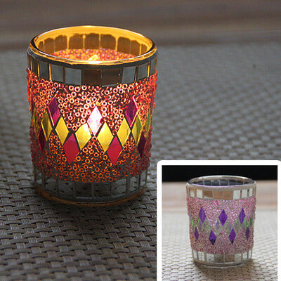 Mosaic Small Cup Glass Candle Holder Romantic Candlelight Dinner Bar Decoration Ornaments