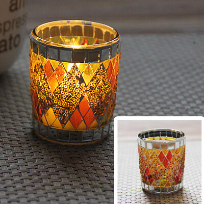 Mosaic Small Cup Glass Candle Holder Romantic Candlelight Dinner Bar Decoration Ornaments