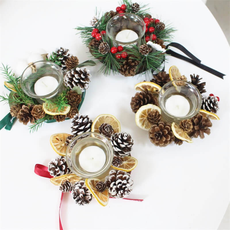 Christmas Pine Cone Garland Candle Holder Set of 2 for Home, Wedding, Living Room and Bedroom Decor