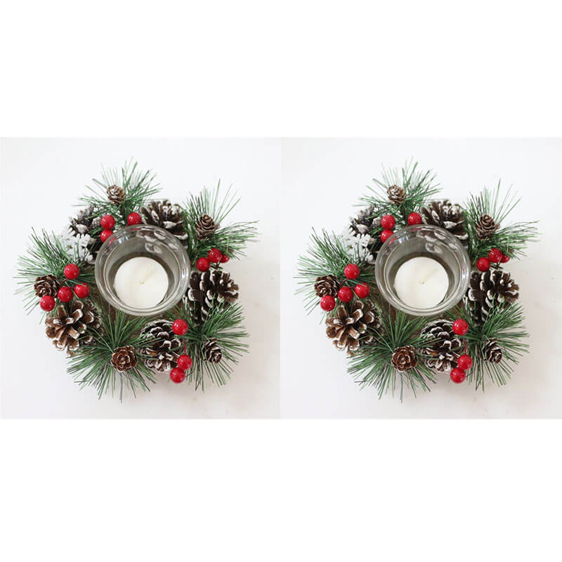 Christmas Pine Cone Garland Candle Holder Set of 2 for Home, Wedding, Living Room and Bedroom Decor