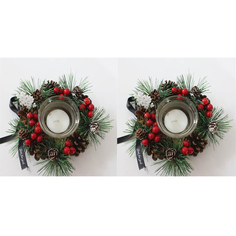 Christmas Pine Cone Garland Candle Holder Set of 2 for Home, Wedding, Living Room and Bedroom Decor