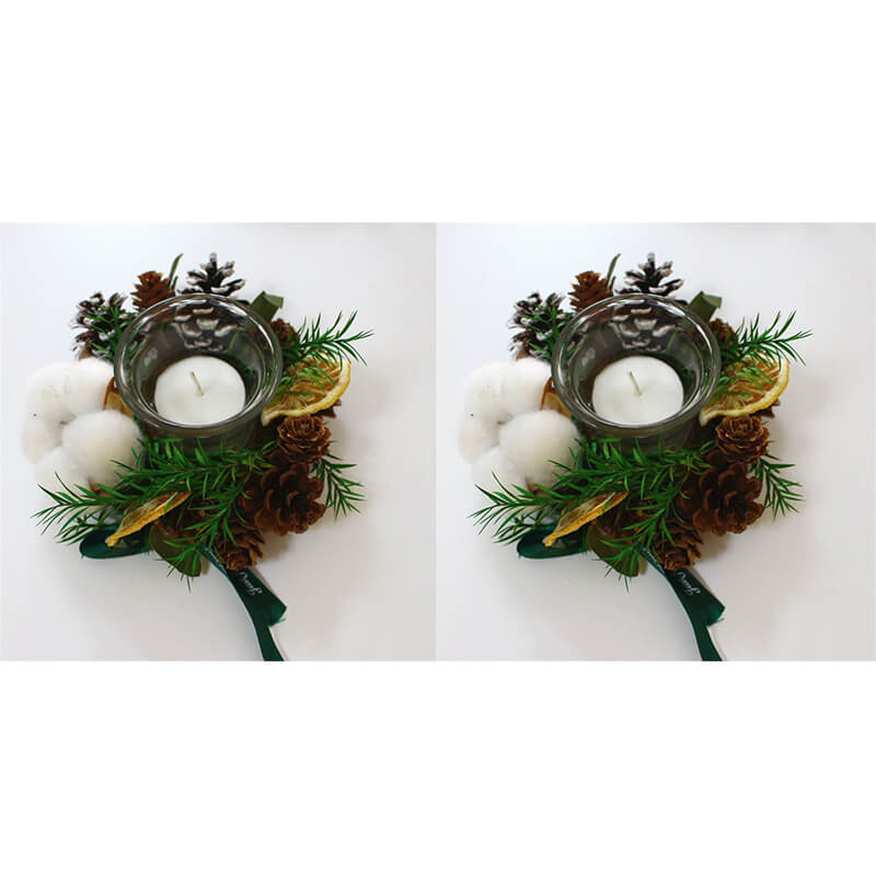 Christmas Pine Cone Garland Candle Holder Set of 2 for Home, Wedding, Living Room and Bedroom Decor