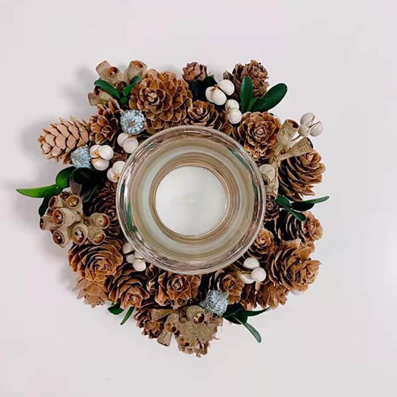 Christmas Pine Cone Garland Candle Holder Set of 2 for Home, Wedding, Living Room and Bedroom Decor