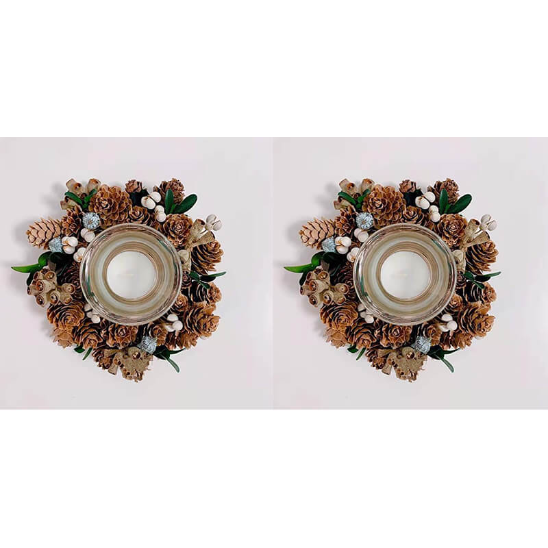 Christmas Pine Cone Garland Candle Holder Set of 2 for Home, Wedding, Living Room and Bedroom Decor