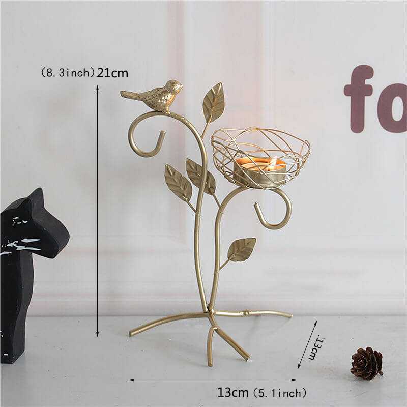 Golden Iron Art Lotus Flower and Bird Shape Candle Holder for Wedding, Christmas, Dining Table, Party, Home Decor